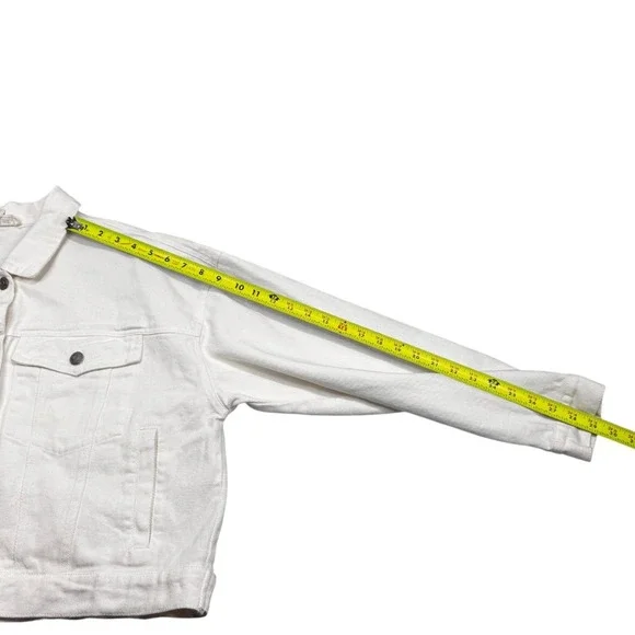 Peach Love California Bride Denim Jacket Womens L White Sequin Fringe Cropped - Picture 8 of 11